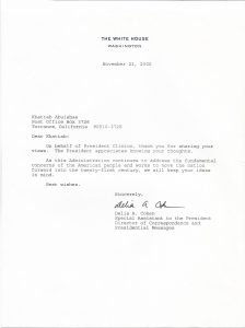 President Bill Clinton's Letter1 to His Friend Engineer Khattab Omar Abuisbae Photo
