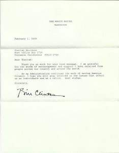 President Bill Clinton's Letter2 to His Friend Engineer Khattab Omar Abuisbae Photo